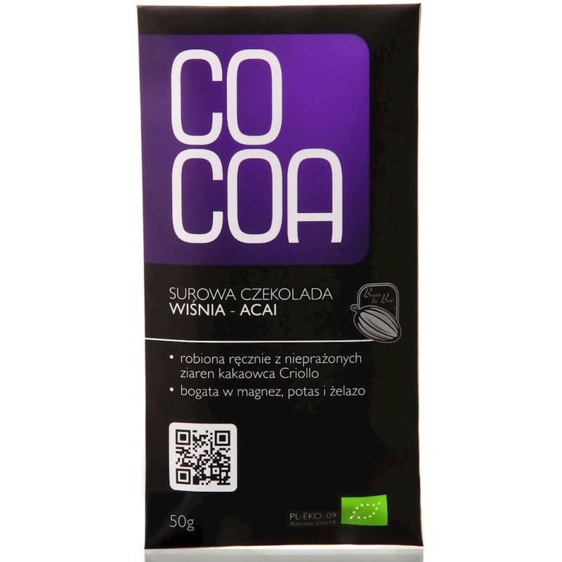 Czekolada surowa wiśnia-acai bio 50g COCOA